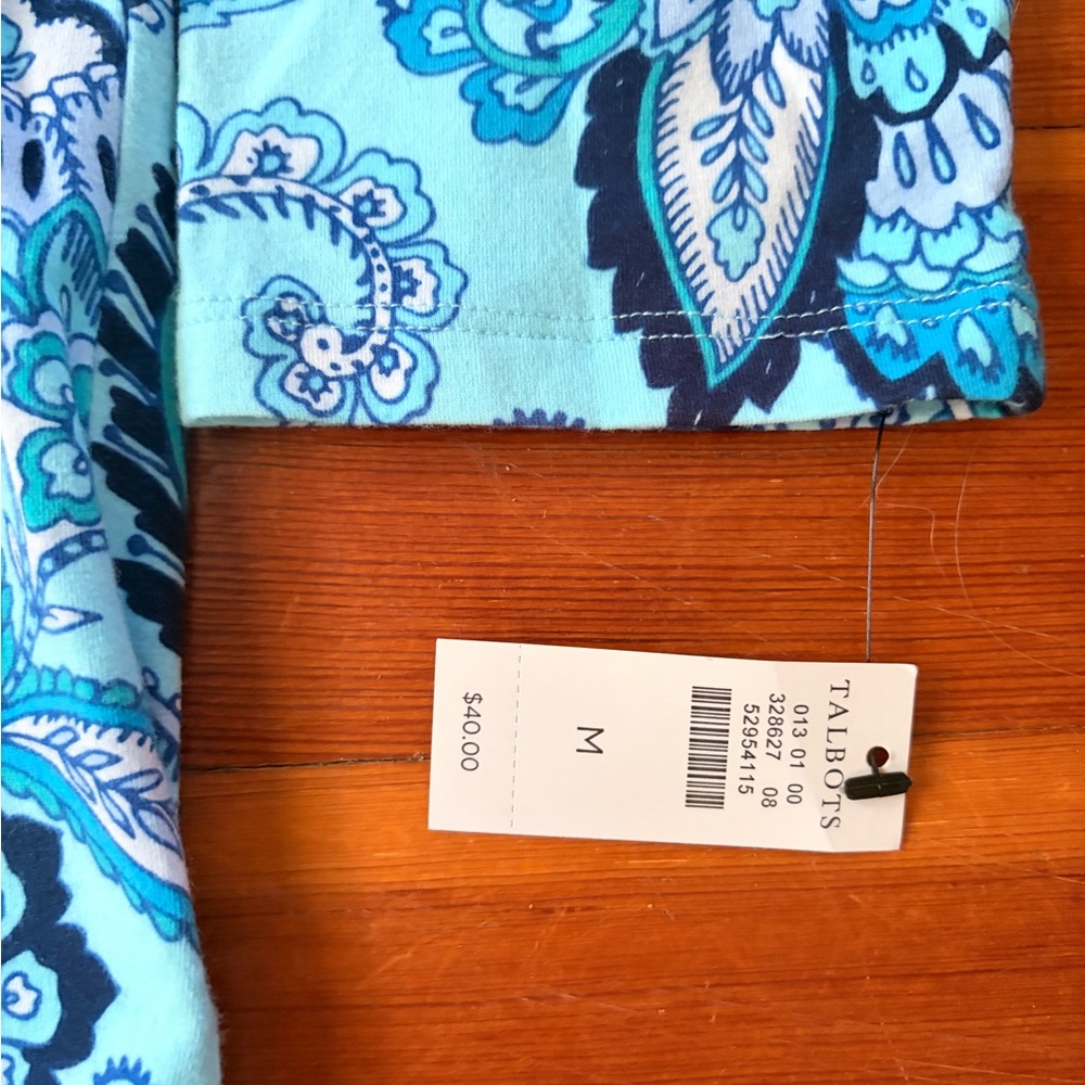 Talbots Aqua and Navy Paisley Boatneck 3/4 Sleeve Top - Picture 3 of 3
